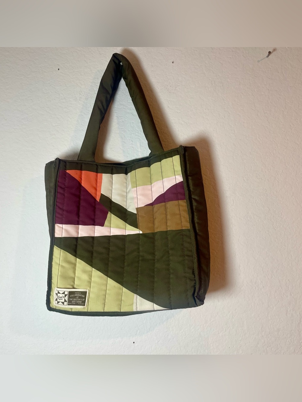 Gee’s Bend Quilted Tote Bag Green Patchwork Recycled Polyester Shoulder Bag